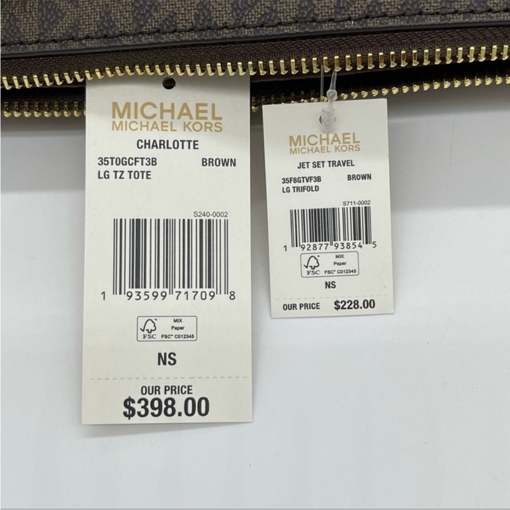 Michael Kors Large Charlotte Tote Bag & Trifold Wallet Leather Brown - Picture 12 of 12